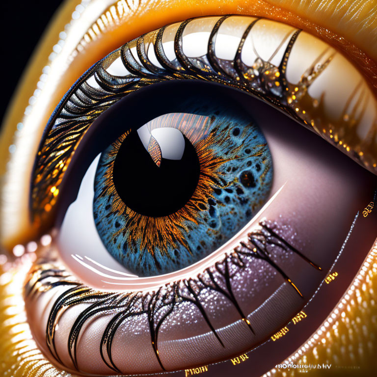 Detailed Close-Up of Vibrant Blue and Golden Eye