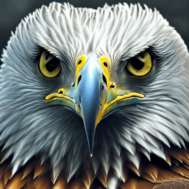 Detailed View of Bald Eagle's Yellow Beak and Intense Eyes