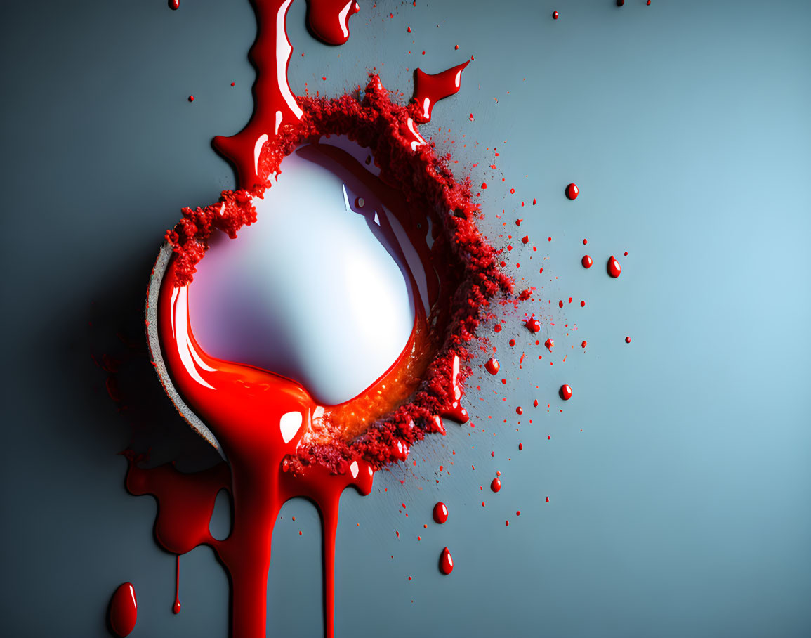 Vibrant 3D Red Liquid Splash on Blue Background