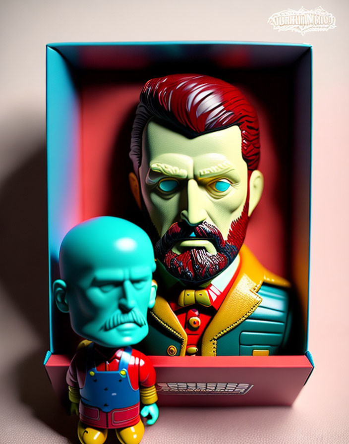 Colorful Vincent van Gogh-inspired toy figure with modern twist in blue box.