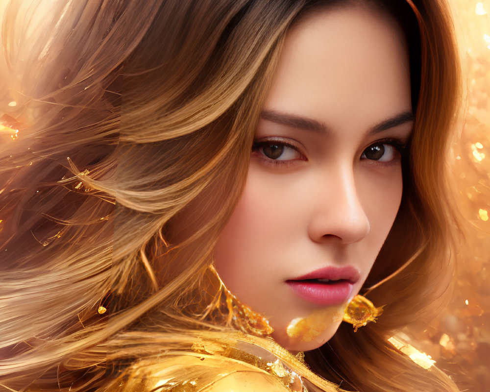 Golden-haired woman with sparkling adornments in digital art.