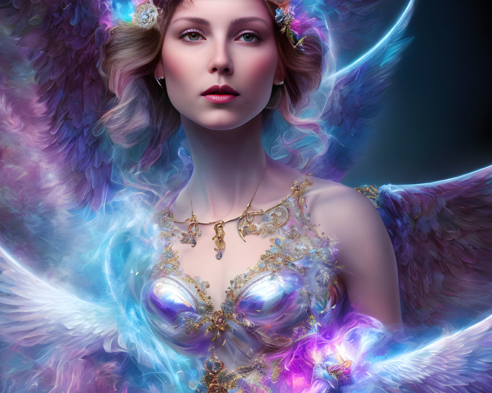 Fantasy Portrait of Woman with Angelic Wings and Ethereal Lighting