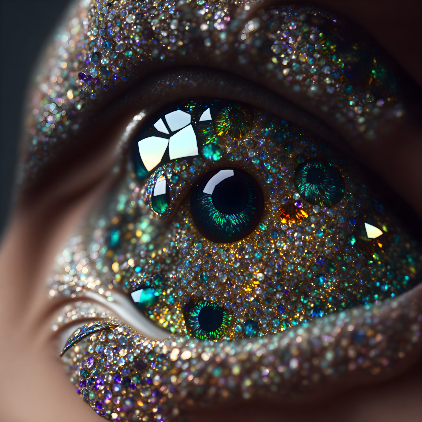 Close-up Eye Image with Multicolored Glitter Makeup