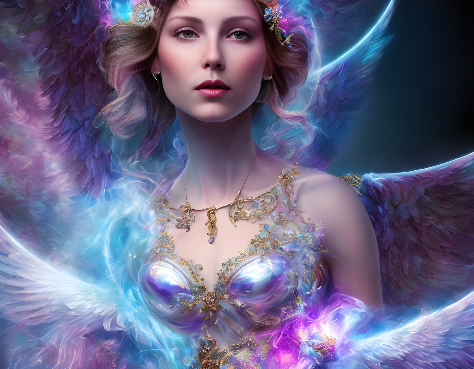 Fantasy Portrait of Woman with Angelic Wings and Ethereal Lighting