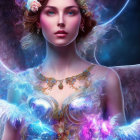 Fantasy Portrait of Woman with Angelic Wings and Ethereal Lighting