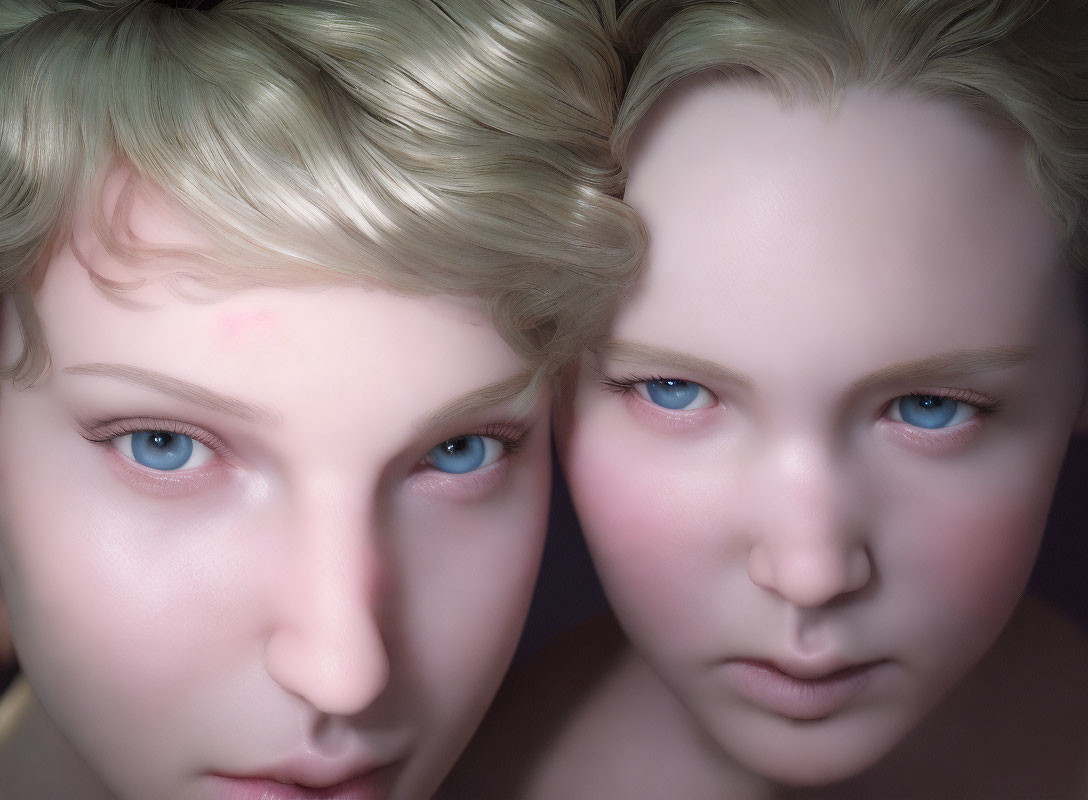 Detailed Hyperrealistic Digital Faces with Blue Eyes and Different Expressions