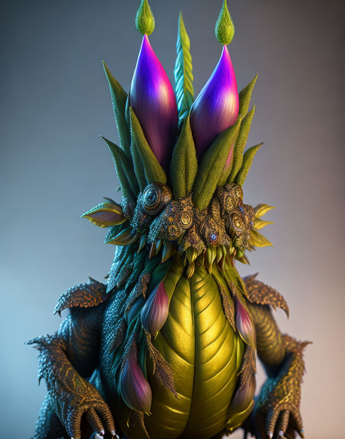 Colorful Dragon Artwork with Flower-Like Scales and Elegant Mane