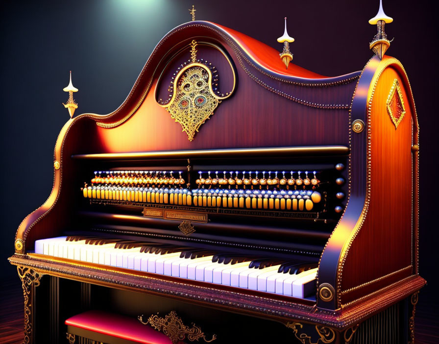 Luxurious Pipe Organ with Rich Wood Finish and Gold Accents