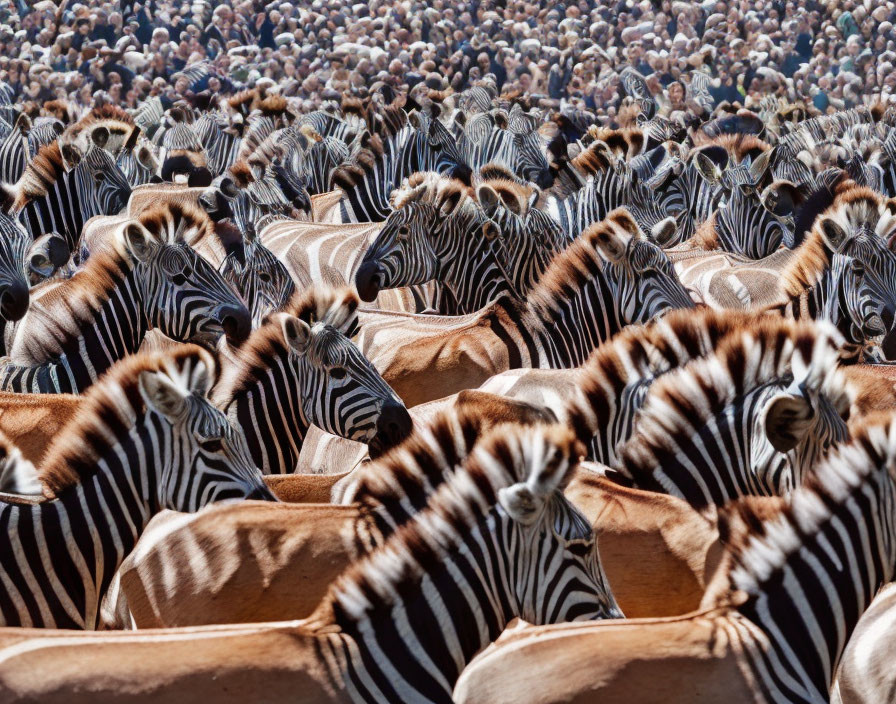 Herd of Zebras Displaying Unique Striped Patterns