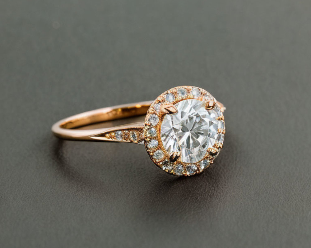 Round-Cut Diamond Engagement Ring with Halo Setting on Rose Gold Band