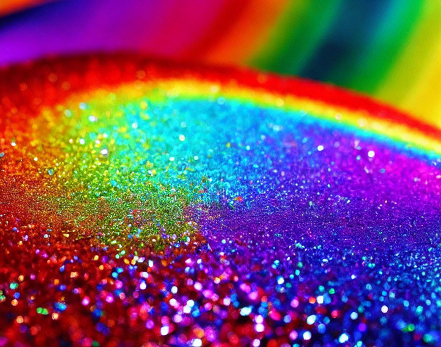 Glitter-covered rainbow surface gleaming brightly