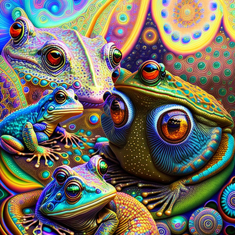 Vibrant Psychedelic Frog Artwork with Swirling Patterns