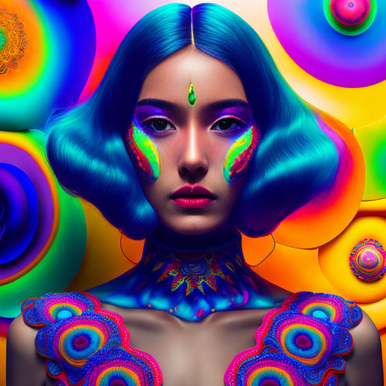 Colorful Abstract Background with Vibrant Psychedelic Makeup and Body Art