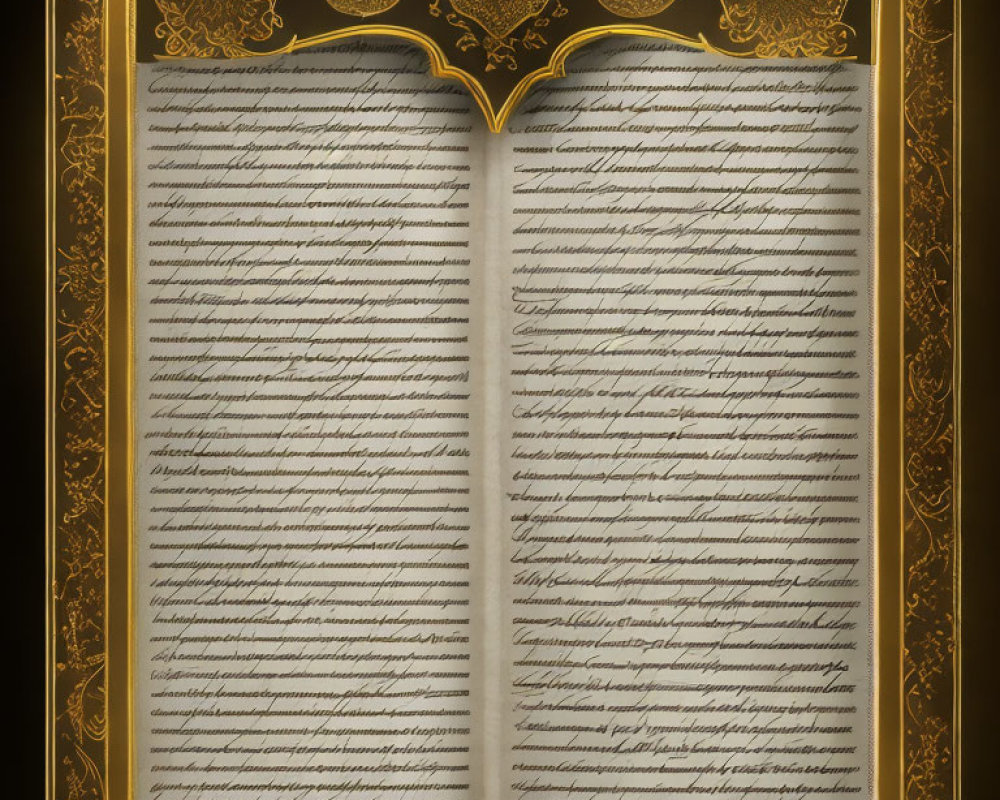 Ornate Open Book with Gold-Embossed Cover and Handwritten Text