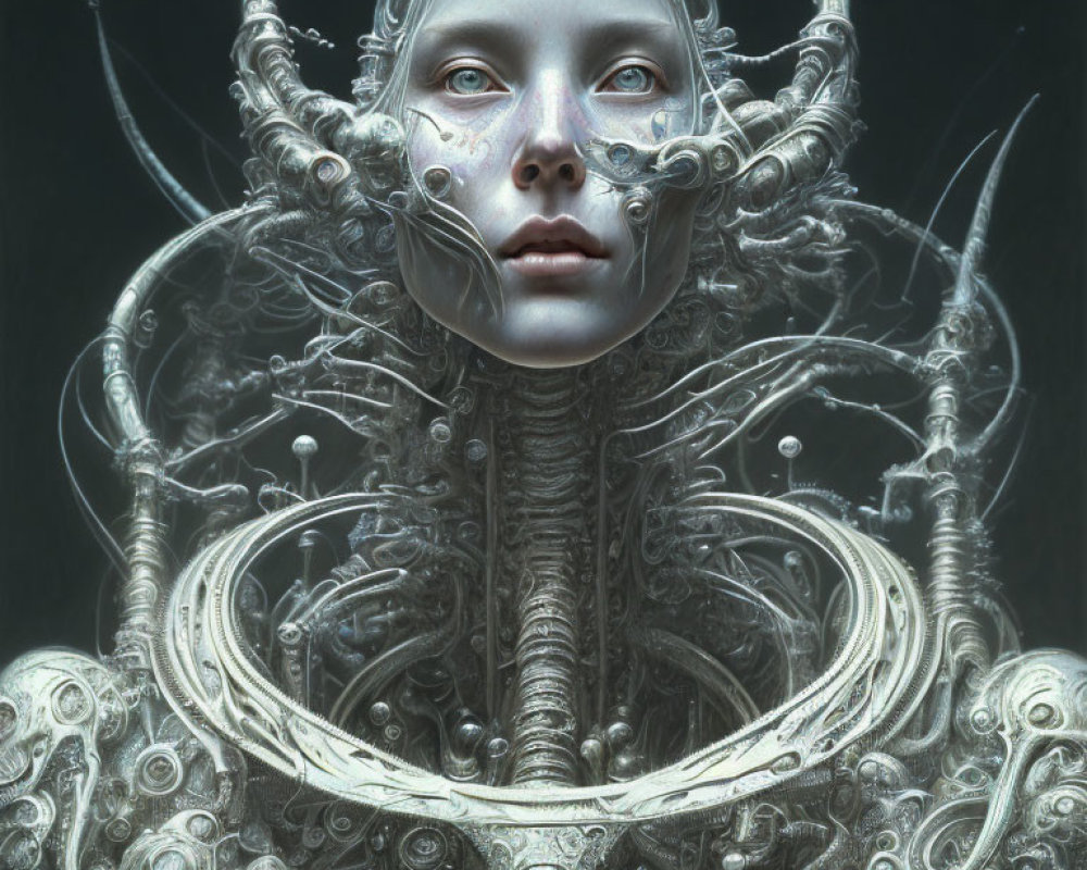 Ethereal humanoid face in ornate metallic structure