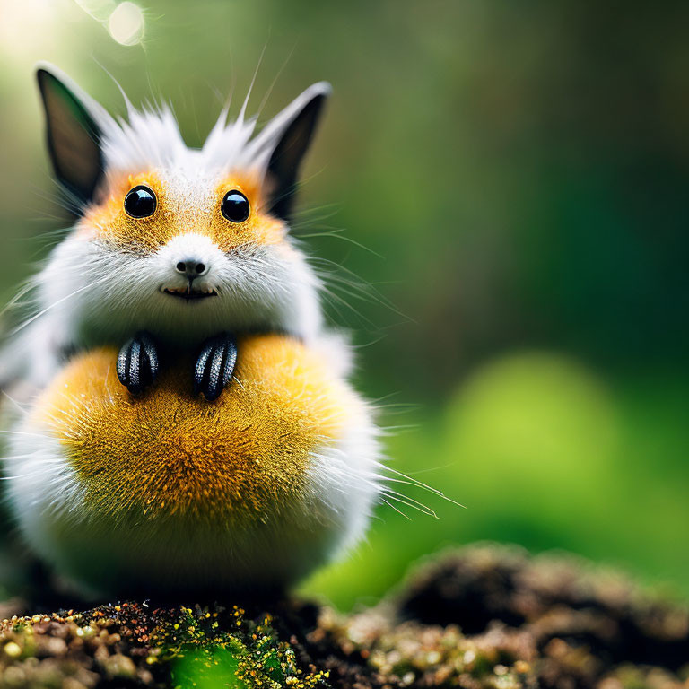 Fluffy cat-faced creature on mossy surface