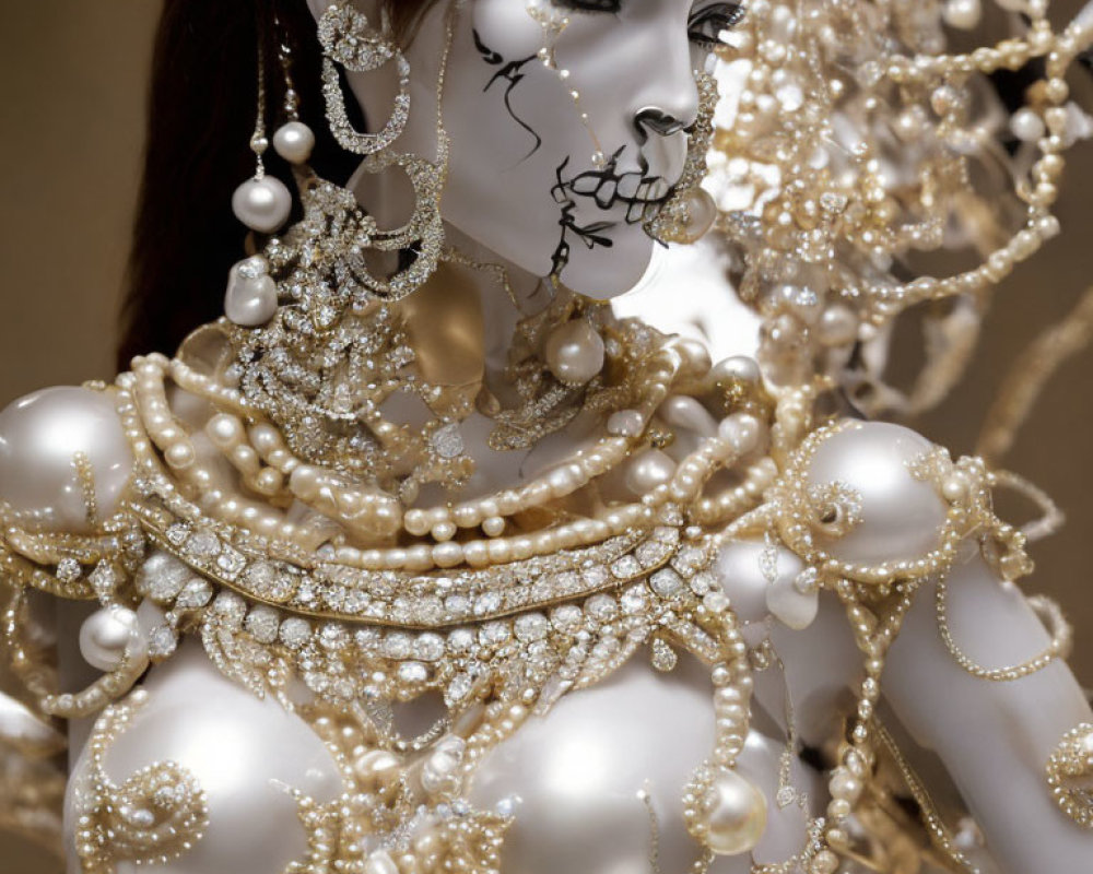 Intricately detailed decorative figurine with pearls and gold accents