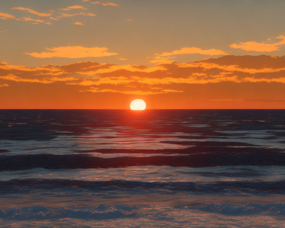 Tranquil Ocean Sunset with Large Sun Setting