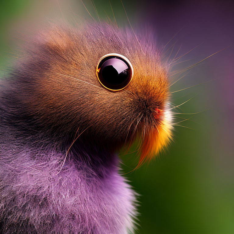 Whimsical fluffy creature with large glossy eye, orange and purple fur