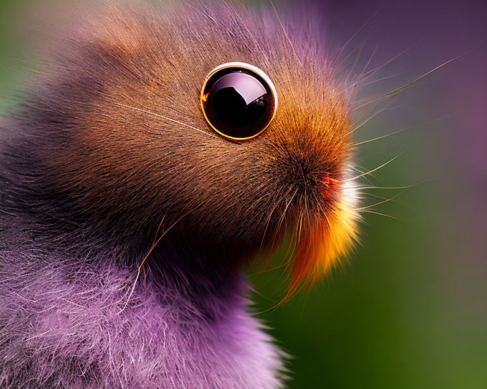 Whimsical fluffy creature with large glossy eye, orange and purple fur