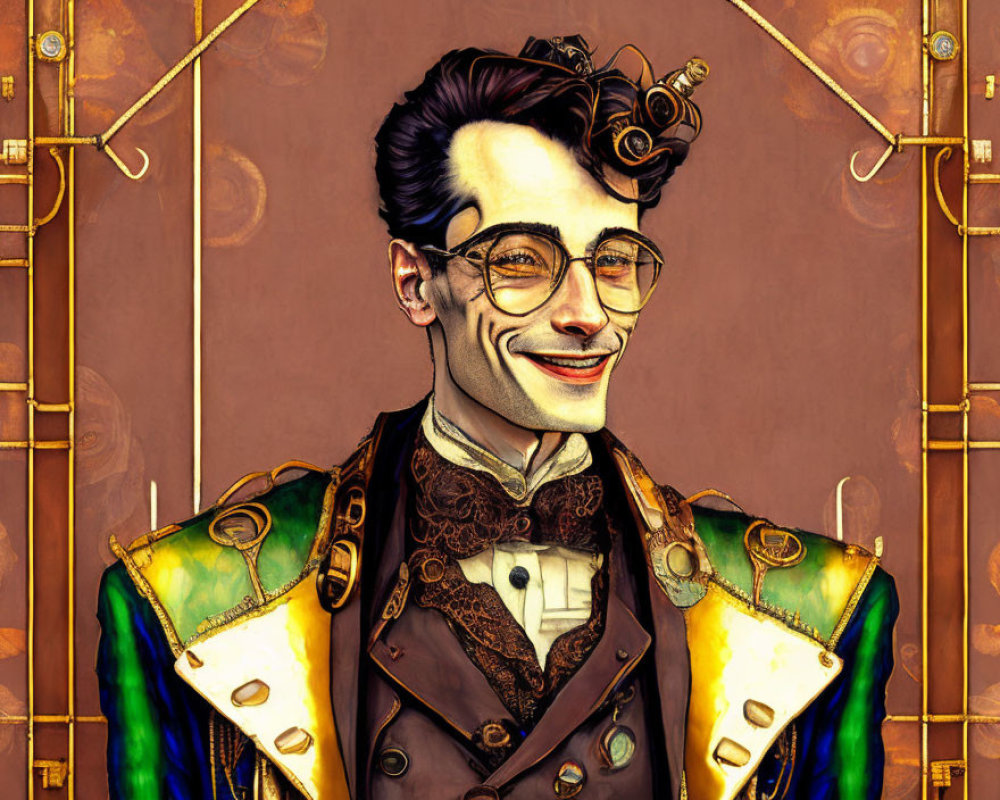 Steampunk-themed illustration of a man in top hat and goggles