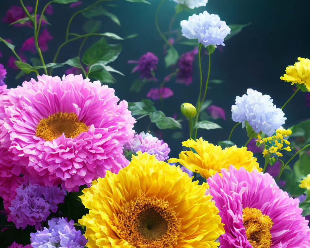 Colorful Assorted Flower Bouquet on Dark Background