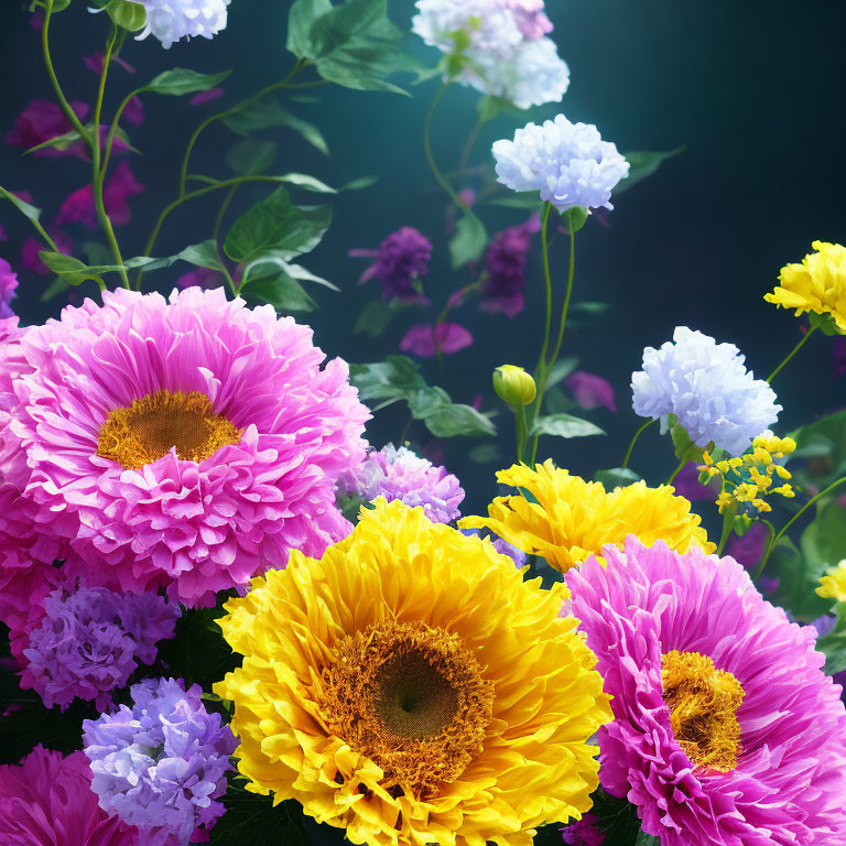 Colorful Assorted Flower Bouquet on Dark Background