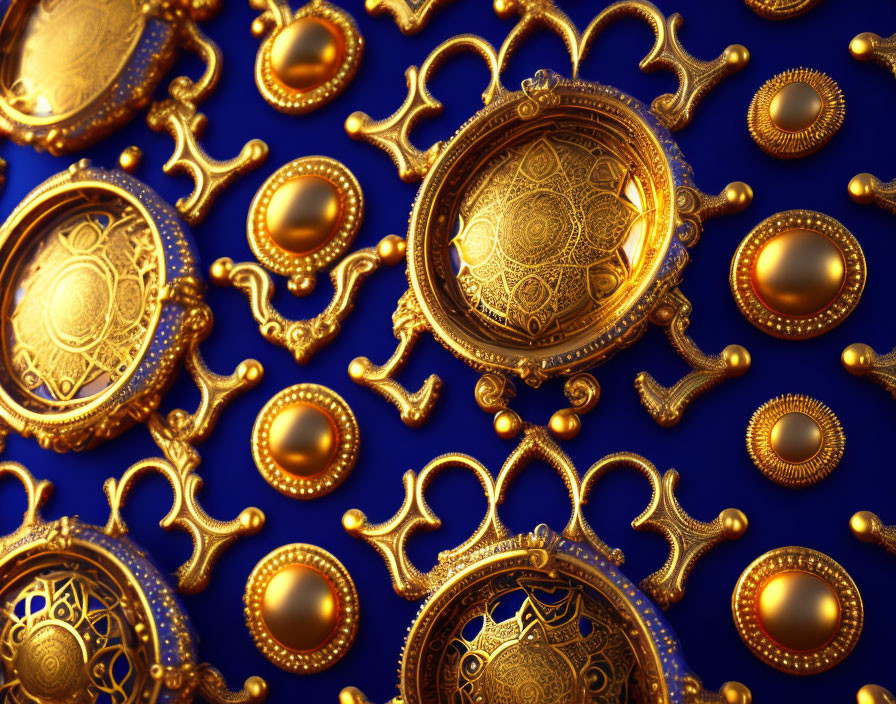 Intricate Golden Ornate Patterns on Deep Blue Background