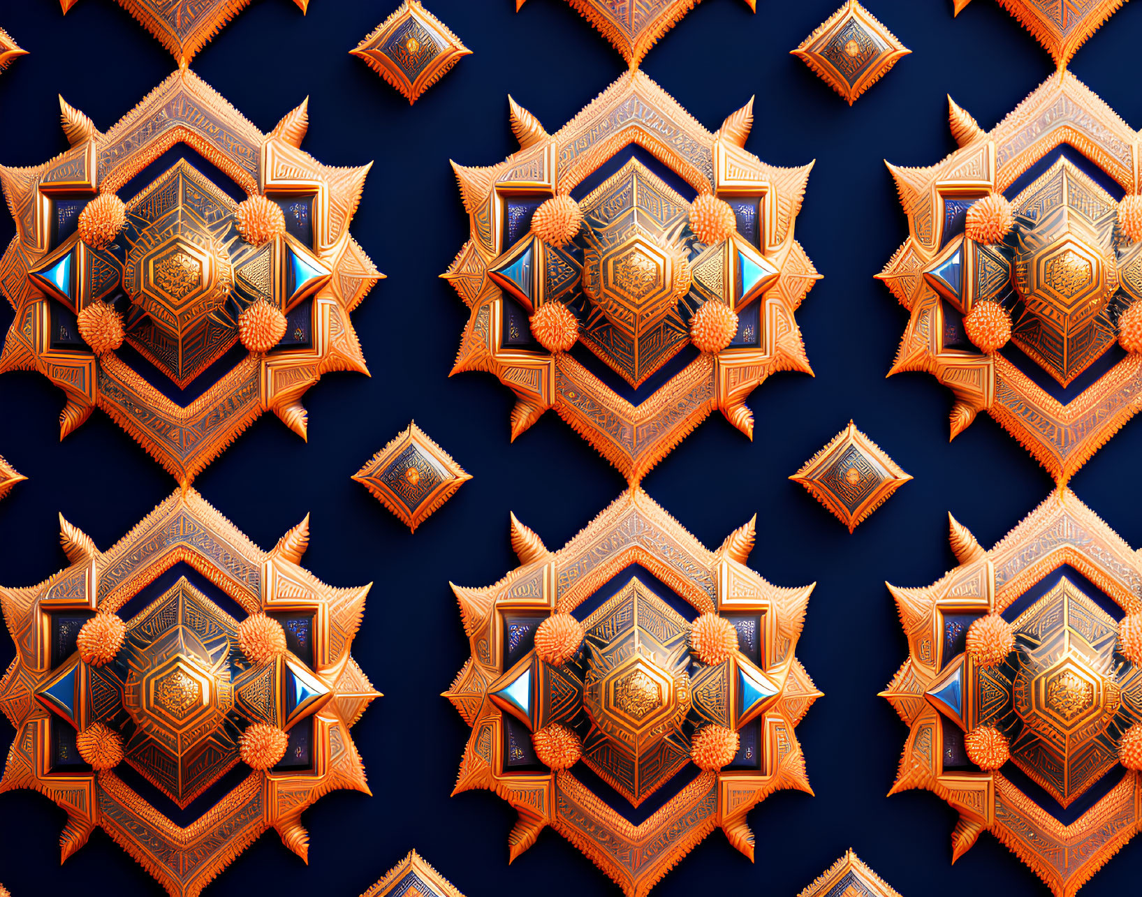 Vivid Orange and Blue Geometric Star Pattern on Dark Background