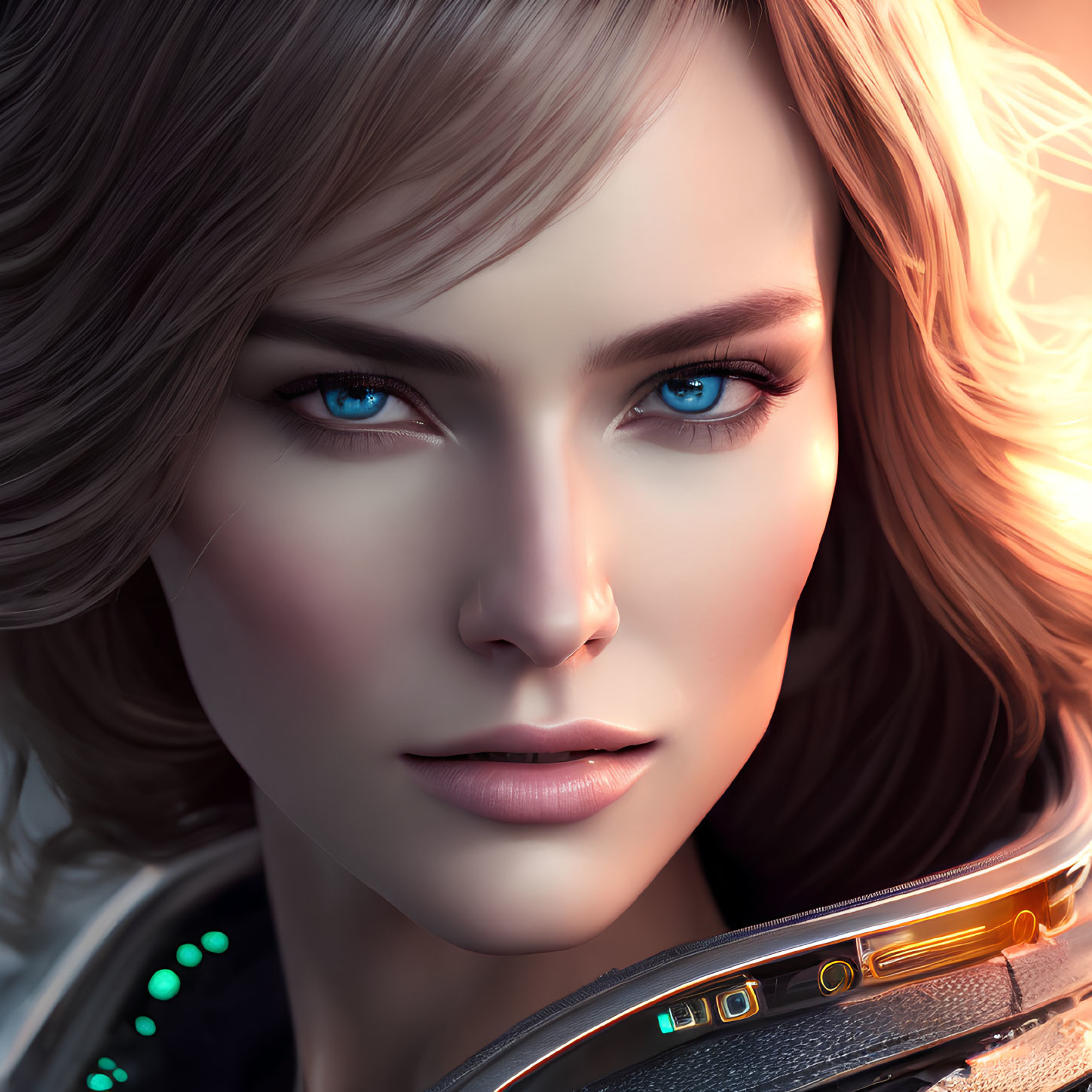 Female with Blue Eyes and Blonde Hair in Futuristic Armor