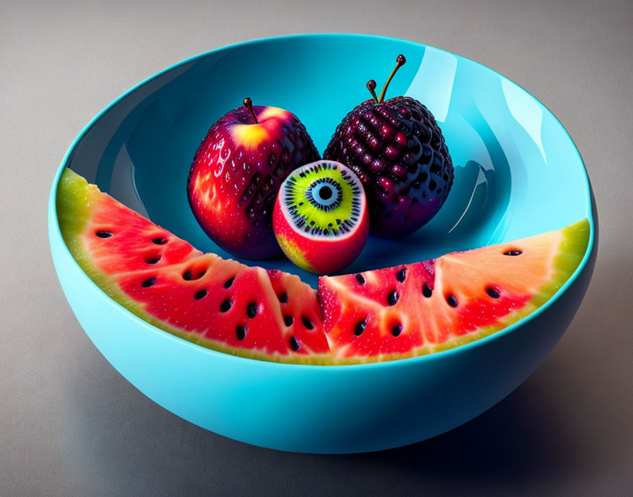 Vibrant digital artwork featuring unique fruit combinations