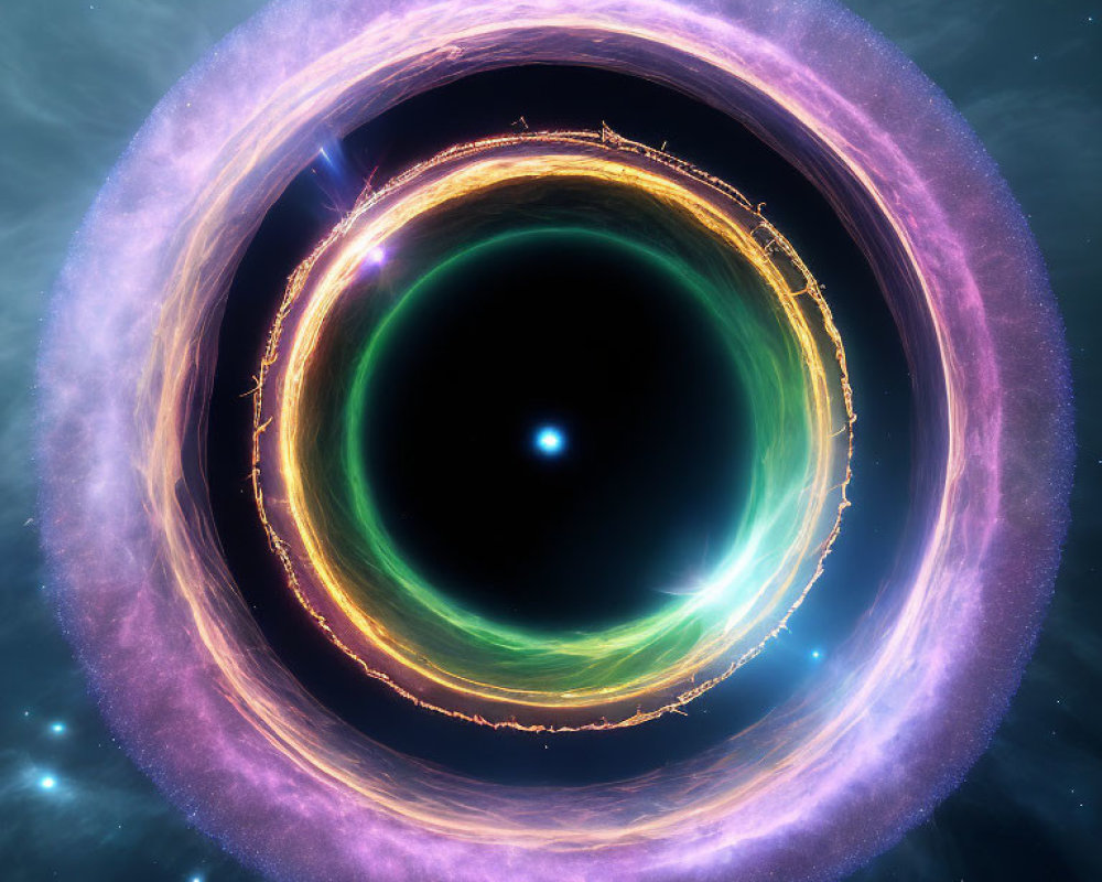 Vibrant black hole digital art with swirling accretion disk