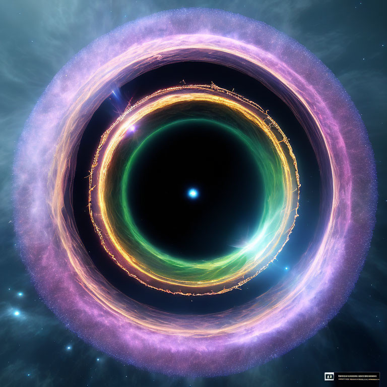 Vibrant black hole digital art with swirling accretion disk