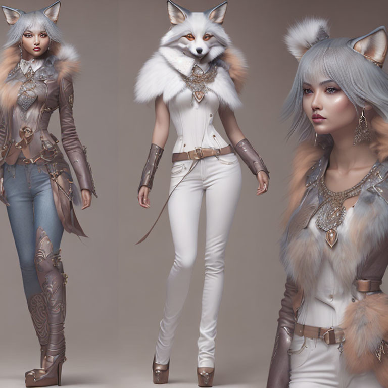 Female Character with Fox-Like Features in Fantasy Attire