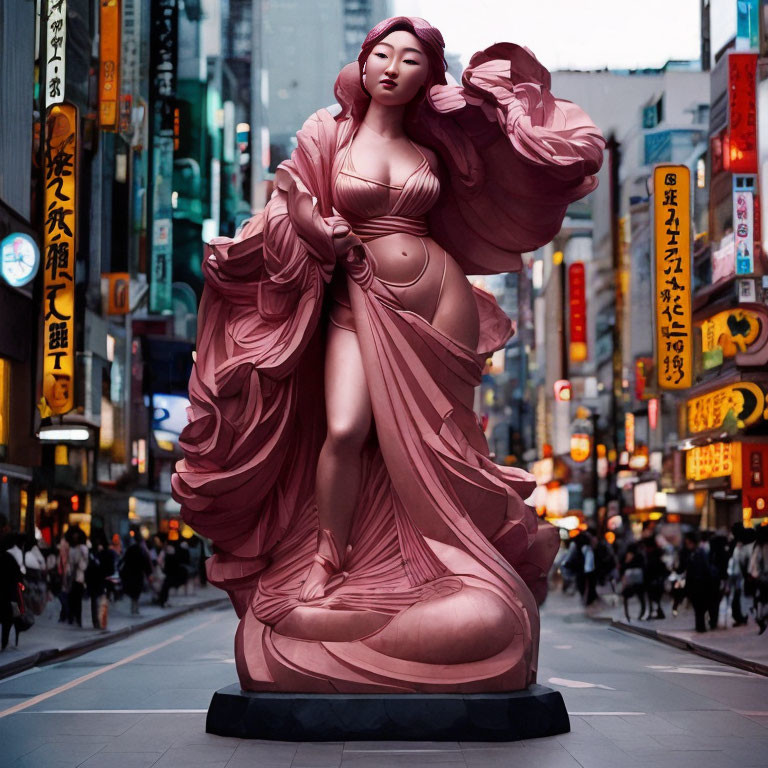 Pink Voluptuous Woman Statue in Urban Setting