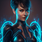 Futuristic cybernetic suit woman in 3D illustration