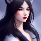 Woman with Fox Ears and Crystal Accessories in White Dress