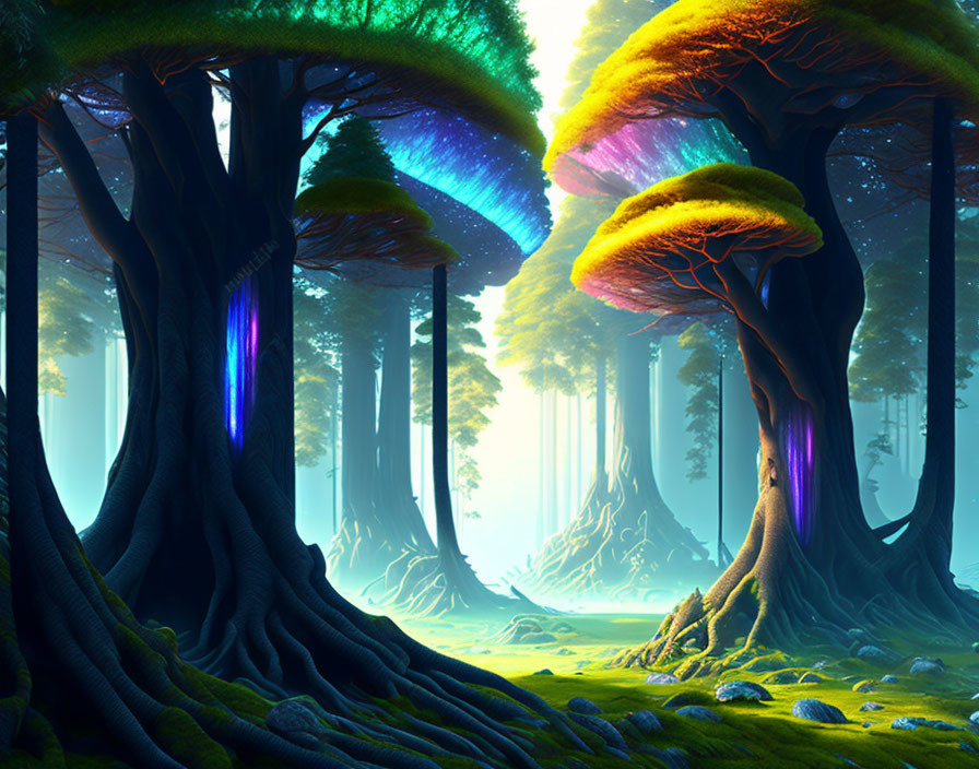 Enchanting Fantasy Forest with Oversized Mushrooms