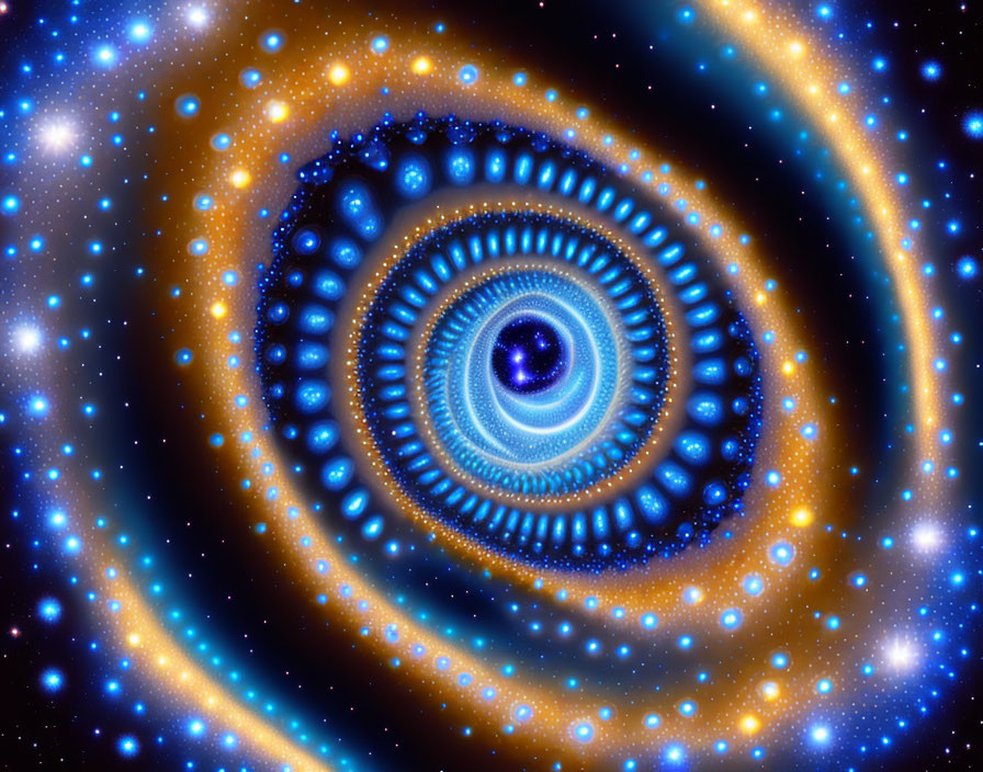 Vibrant Blue and Gold Abstract Fractal Image of Cosmic Eye