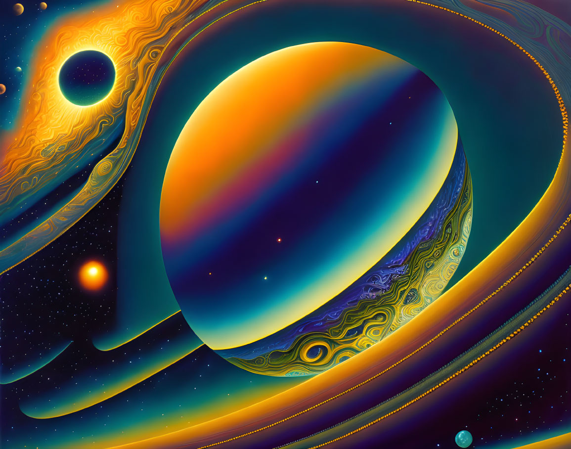 Colorful Cosmic Scene with Planets and Celestial Bodies