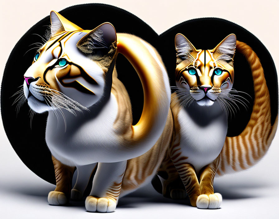 Stylized digital art: Exaggerated cats with decorative patterns