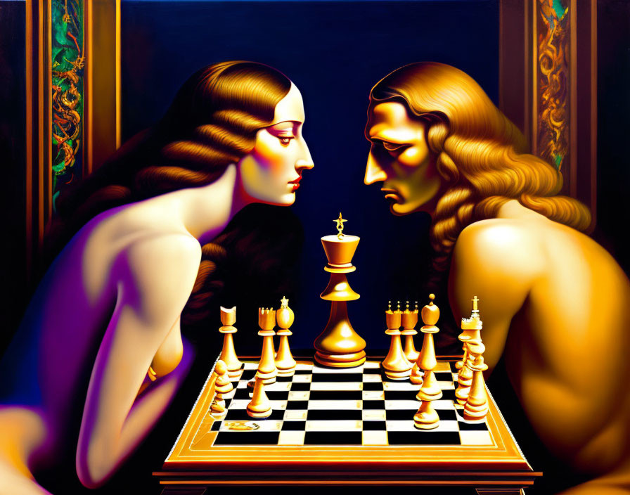 Elegant Chess Game Between Two Focused Figures