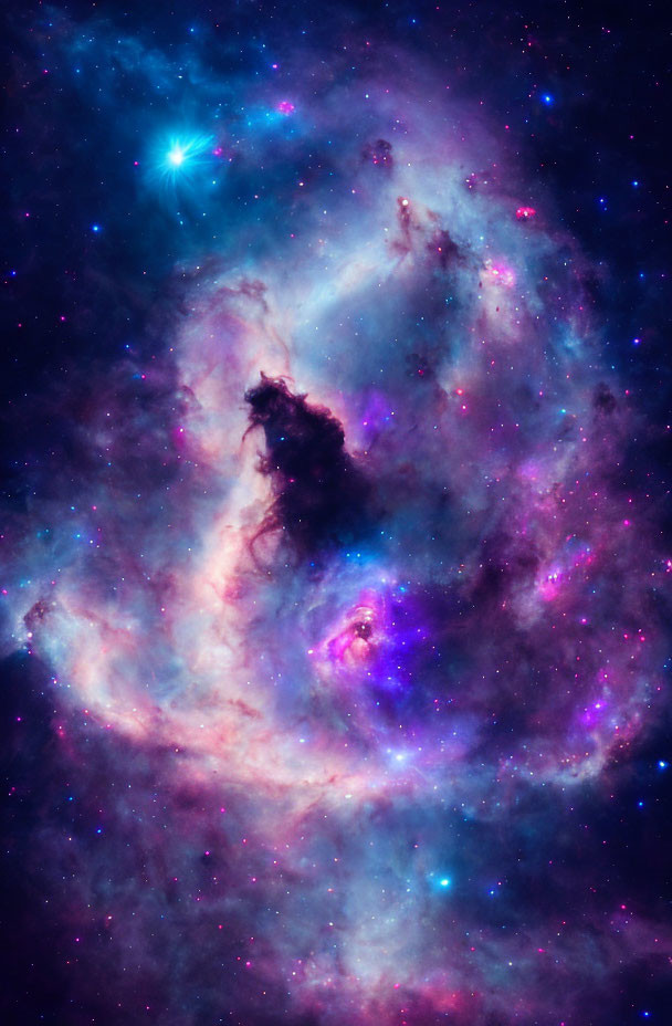 Colorful Space Nebula with Blue and Purple Gases and Stars