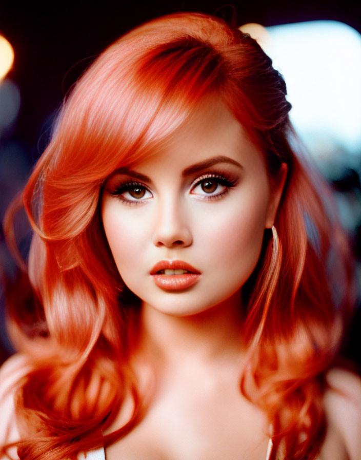 Vibrant portrait of a woman with red hair and bold makeup