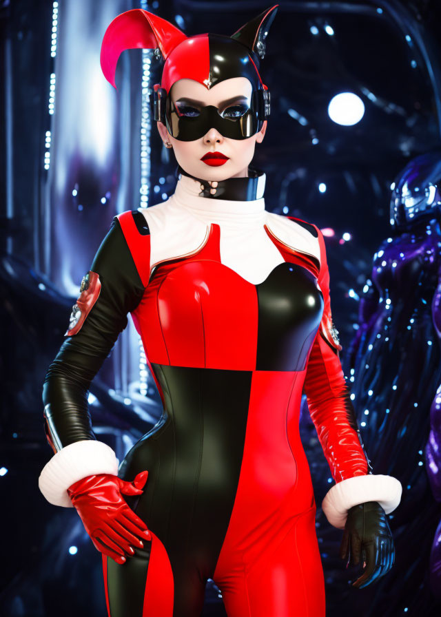 Red and Black Superhero Costume with Mask and Gloves