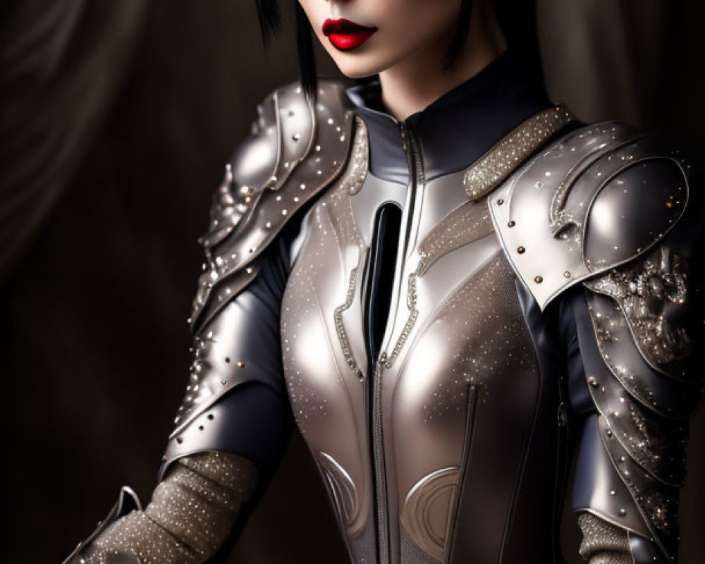 Detailed Sci-Fi Armor on Stylized Female Character with Crown and Sparkling Accents