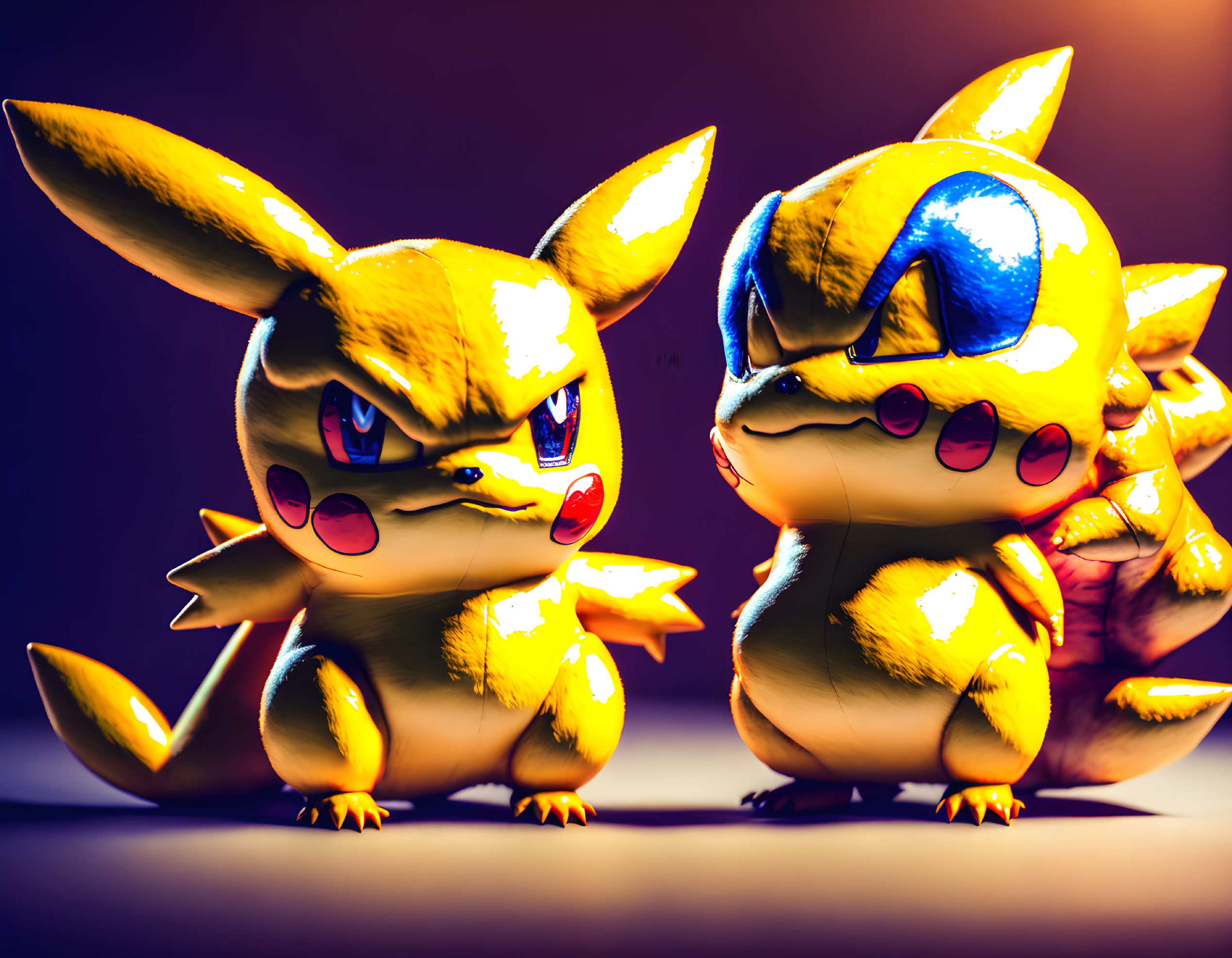 Muscular Pikachu Figures in Aggressive Stance on Moody Background