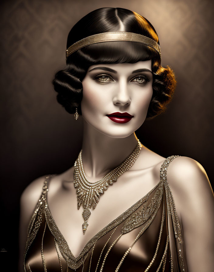 1920s Fashion Portrait of Woman with Flapper Headband