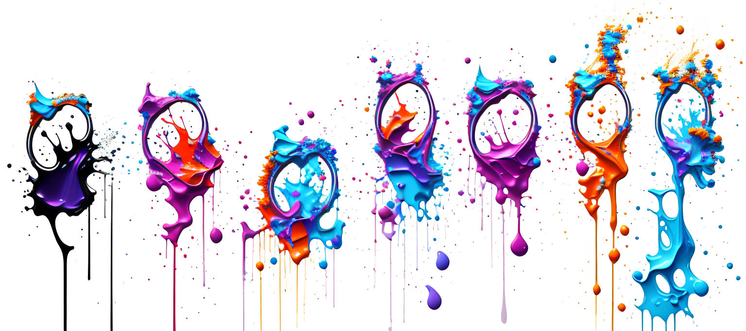 Colorful Abstract Paint Splashes Forming Dripping Numbers on White Background