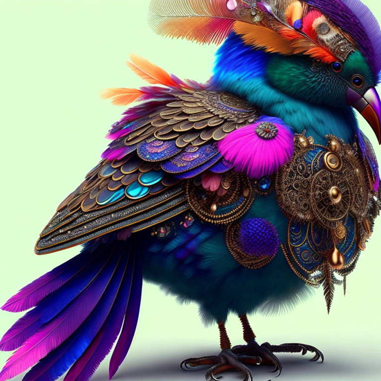 Colorful Bird with Intricate Feathers and Jewelry-like Embellishments